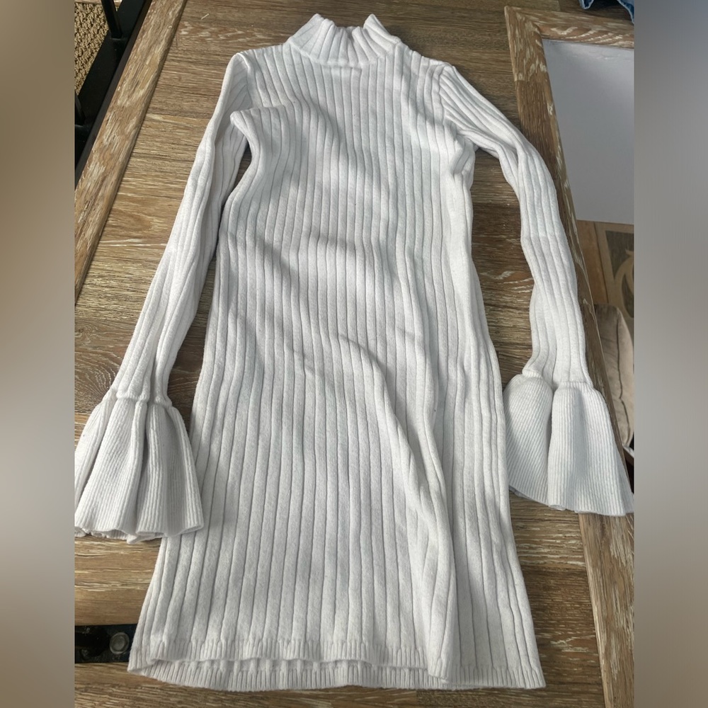 Bell Sleeve White Sweater Dress